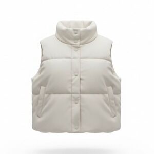 Old Navy Womens Puffer Vest Cream Beige Standing Collar Snap Front plus Size 2X